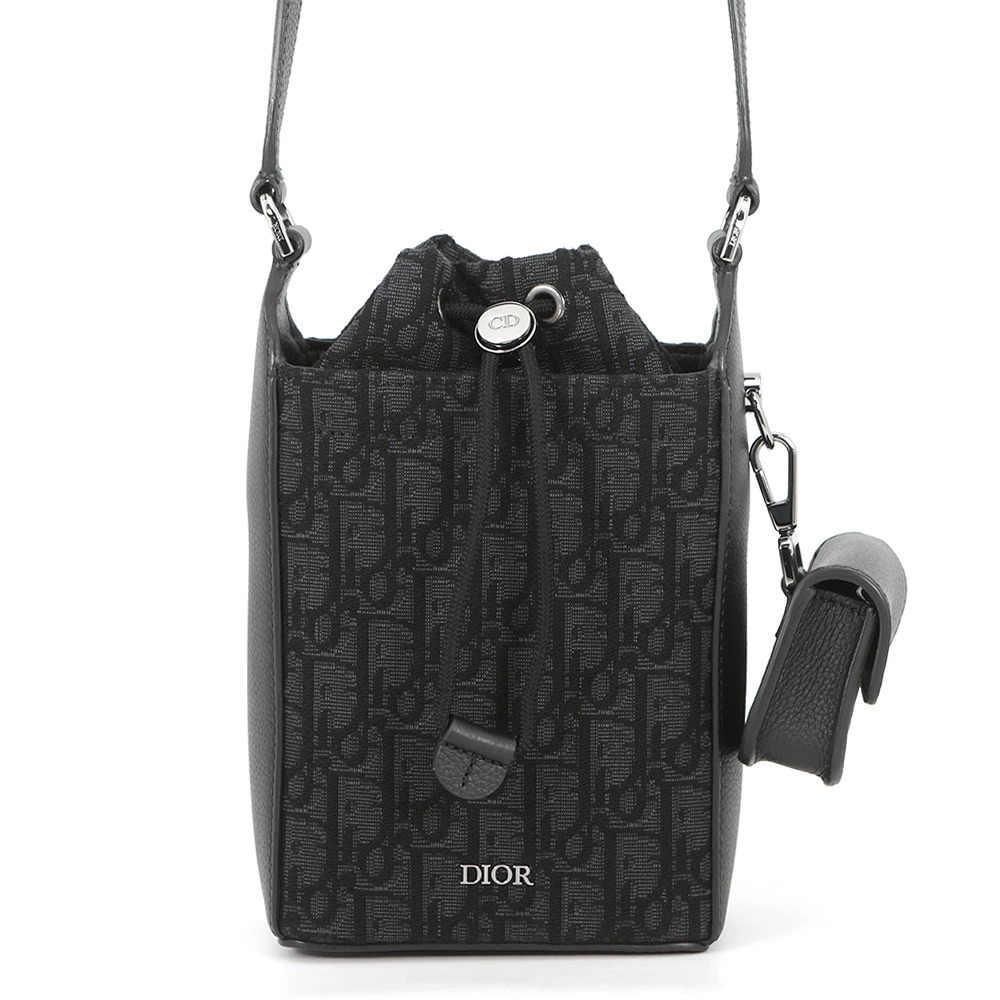 Christian Dior Shoulder Bag Oblique Bucket Canvas Black